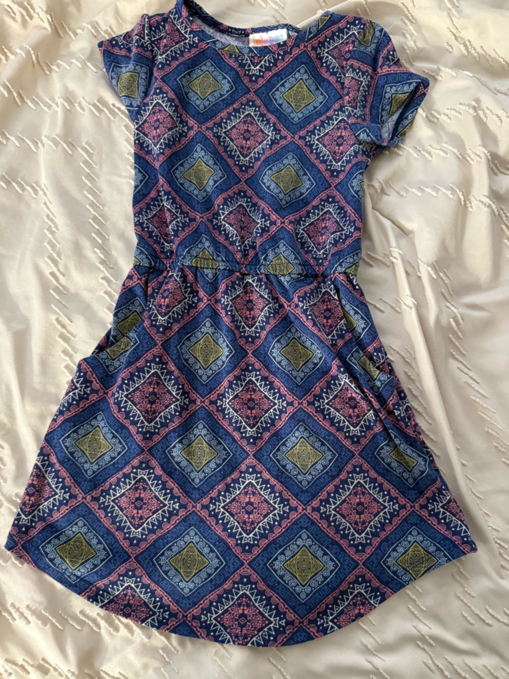 LuLaRoe Navy Blue and Pink Geometric Diamond Print One-Piece